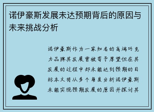 诺伊豪斯发展未达预期背后的原因与未来挑战分析